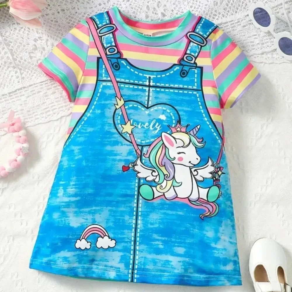 Girl's rainbow Unicorn striped dress